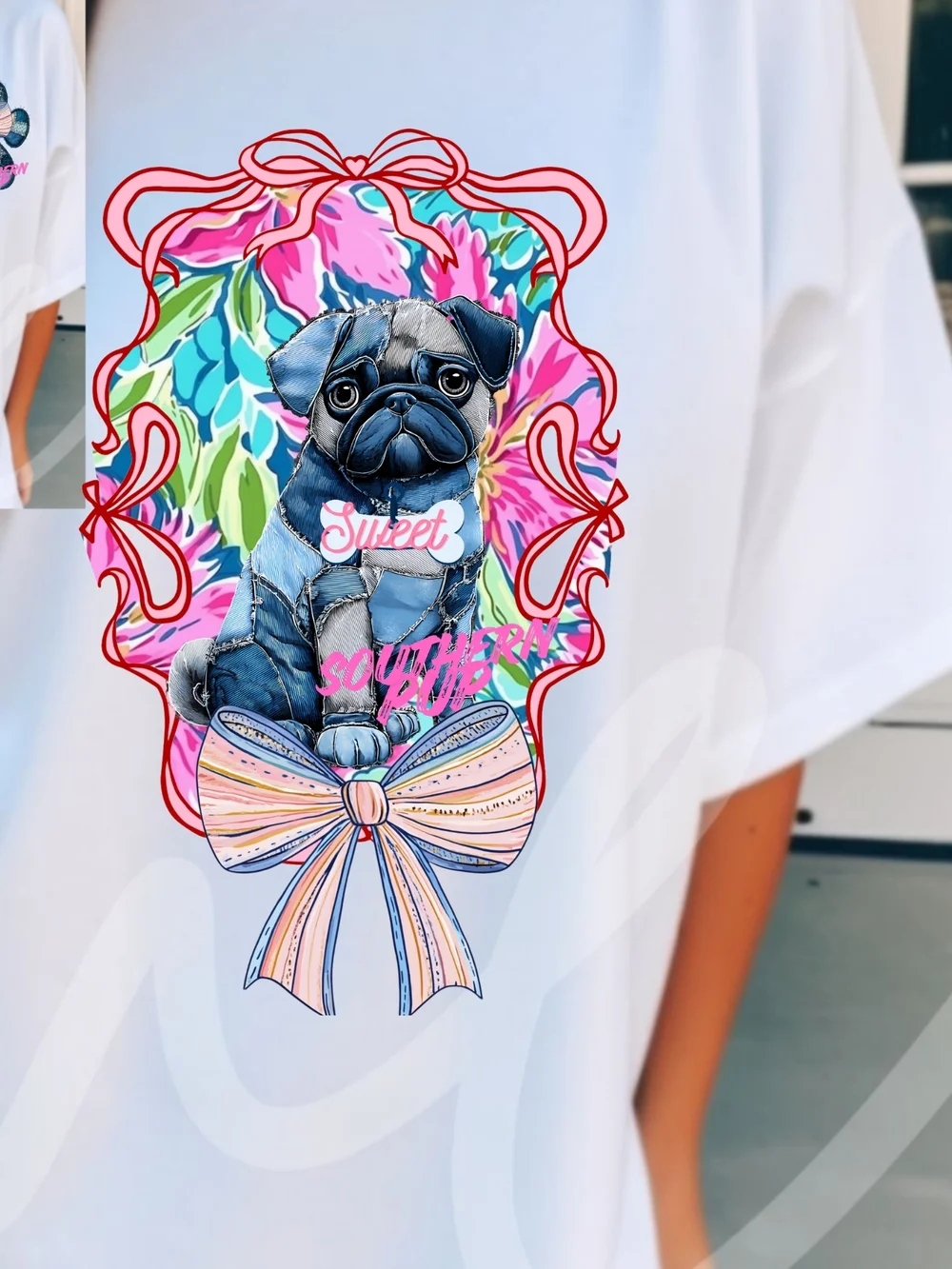 Gildan White Tee with Colorful Dog Graphic - Picture 2 of 9